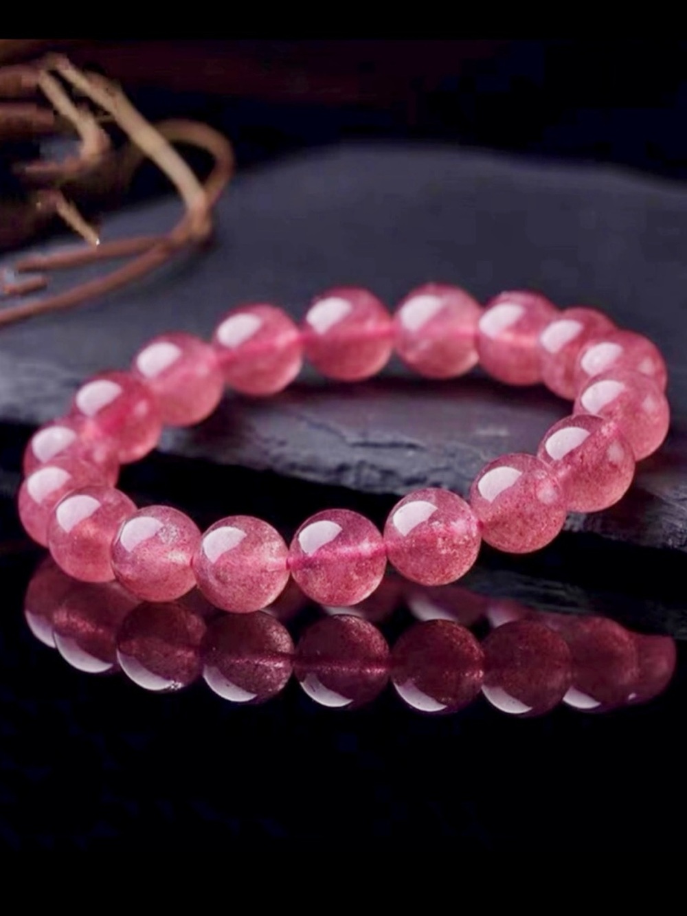 🆕New Strawberry Quartz Crystal Gemstone Bracelet-8mm
